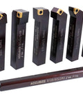 Accusize 9-piece TiN-coated indexable turning and boring tool set with 3/4" shank and gold inserts.
