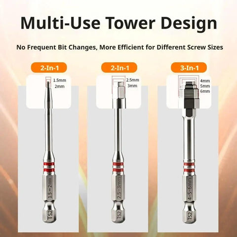 Versatile 6Pcs Pagoda Screwdriver Bits Set With Magnetic Hex Shank And Step Design For Electric Drills Includes Multiple Size Options To Tame Any Tough Job Without Swapping Bits All The Time. Multi-use tower bits 1.5-6mm S2 steel hex shank