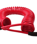 Heavy Duty Polyurethane Recoil Air Hose Self Coiling Compressor Line 1/4 In By 25 Ft lightweight red coiled hose with brass quick connect fittings.