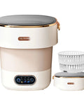 No Sweat Portable Washing Machine With Spin Basket 20 Liter Mini Washer shown in white with dual compartments for laundry.