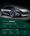 Image of a gray sports car highlighting compatibility for Kia Rio and Hyundai Accent, Veloster models with 1.6L engines.