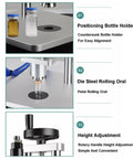 Heavy Duty Pneumatic Vial Crimper Machine For Aluminum Plastic Bottles Semi Automatic Sealer with positioning bottle holder and height adjustment.