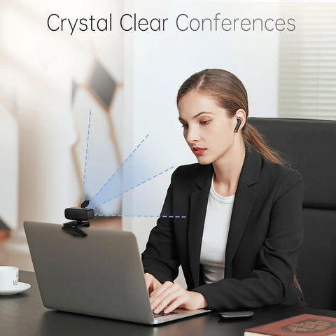 Sharp 1080P Hd Webcam With Noise Canceling Mic And Auto Light Correction Featuring Privacy Cover Wide Angle View Simple USB Plug And Play Ready For Laptop Desktop PC Mac in use during a video call.