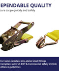 Heavy Duty Ratchet Tie Down Straps 1.5 Inch Wide By 15 Feet Long With 4,400 Pound Breaking Strength And J Hook Ends 10 Pack