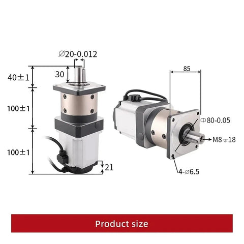 Heavy Duty 750W To 1000W High Precision Planetary Gearbox And Ac Servo Motor For Industrial Sewing Machines With 15 To 1 Reduction Ratio, product dimensions shown.