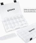 Transparent 3600 tackle trays three pack open view showing adjustable dividers for lures hooks beads lines and small accessories