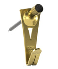 Wall Safe Pro Picture Hanger with Brass Padded Hooks, shown close-up, ideal for 20 lb support on drywall and plaster.
