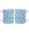 Heavy Duty Ceramic Travel Coffee Mug Featuring A Stylish Golf Cart Design Perfect For Grabbing Your Daily Grind In The Kitchen Or Office Solid Build Tea Cup For Smooth Sips, displayed with a blue golf cart pattern.