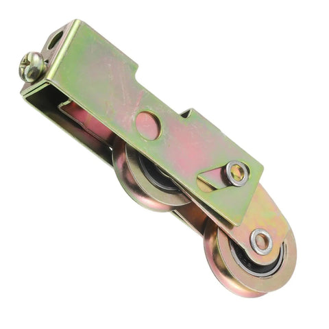 Heavy Duty Two Pack Sliding Patio Door Rollers 1-1/4 Inch Steel Ball Wheels Tandem Roller Kit close-up view of roller with zinc housing.