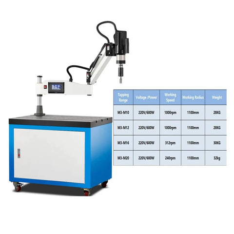 Electric Vertical Button Tapping Machine With CNC Servo Threading, Automatic Chuck, universal M3 to M20 DIN compatible in workshop setting.