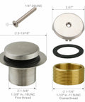 Brushed Nickel Tub Drain Conversion Kit With 1 Hole Overflow Faceplate And Adapter, components with measurements