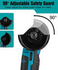 Cordless 3 Inch Mini Angle Grinder Kit With 2 Batteries And 7 Cutting Discs, 19000 RPM, 12V Portable Grinding Tool showing adjustable safety guard