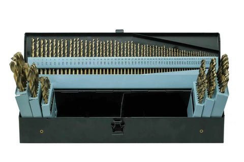 Badass M35 Cobalt HSS Twist Drill Bit Set, 115Pc 1/16 To 1/2 Inch Jobber Length in a compact storage case.