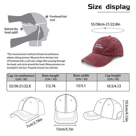 Wine Red Lightweight Women's Dad Hat With Six Ventilation Eyelets, size guide and measurements