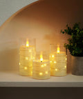 Dope Flameless LED Candles With Embedded Fairy Lights Battery Operated Acrylic Candles With Remote And Timer Ivory White Set Of 3