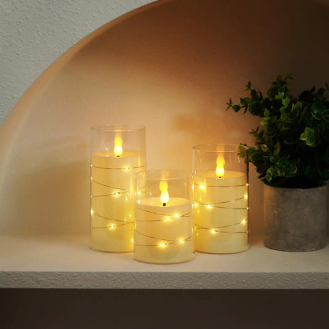 Dope Flameless LED Candles With Embedded Fairy Lights Battery Operated Acrylic Candles With Remote And Timer Ivory White Set Of 3