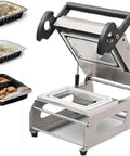 Restaurant Ready Desktop Vacuum Sealer And 600 Watt Heat Packaging Machine For Food Tray Preservation With Tight Seal Action And Dead Fresh Results For Daily Takeaway Boxes with food containers in view.