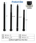 Five-Piece Long Reach Harmonic Balancer Installer Kit with various thread sizes and length indicators for M16x2.0, M12x1.75, M14x1.5, M12x1.5.