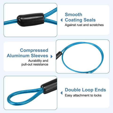 Blue Heavy Duty Safety Cable Wire Rope With Double Loop Built To Last 1.64 Ft showing smooth coating and loop ends