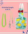 Bird Diaper Harness With Leash For Outdoor Fun, featuring lemon pattern design and secure leash clips, size shown.
