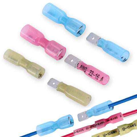 Assorted 100Pcs Heat Shrink Spade Connectors 1/4 Inch 22-10 Gauge Male Female Insulated Waterproof Quick Disconnect Wire Crimp Terminals Kit