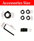 Sizes of accessories in Must Have Countersink Drill Bit Set For Woodworking, 5 Pc Adjustable Counter Sink Bits with hex key shown.