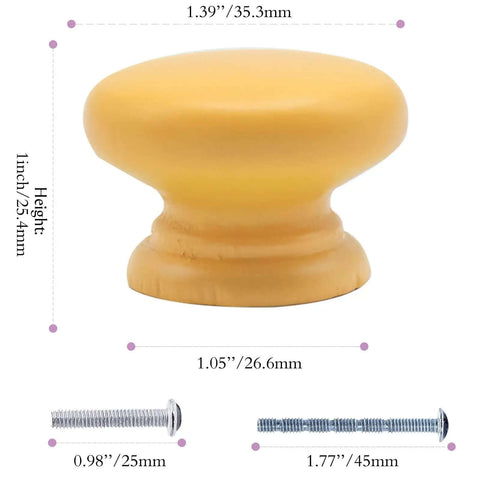 Fresh Dope Finish 6 Pack Round Wooden Cabinet Knobs For Dresser Drawers And Closet Doors Slick Modern Orange Yellow Hardware, 1 Inch Height
