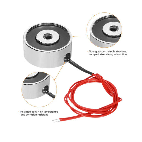 DC 12V 5Kg Holding Electromagnet Lifting Magnet Solenoid With Sucking Disc For Fast Magnetic Lifts 25x11mm Body 250mm Lead M4 Mounting Thread