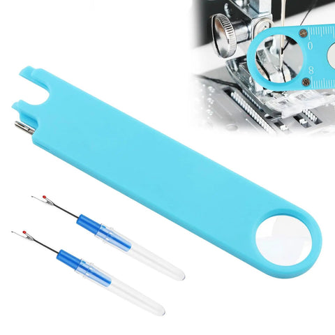 3 In 1 Needle Threader With Magnifier For Sewing, Quick Threading Tool With Magnetic Mount And Integrated Ruler, Anti Prick Stitch Insertion Kit