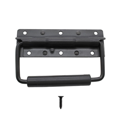 4.9 Inch Spring Loaded Folding Handle For Tool Boxes And Cases, Heavy Duty Surface Mount Case Handle With Rubber Grip, Includes Mounting Bases And Screws, Durable Cold Rolled Steel Construction, Black 2 Pack