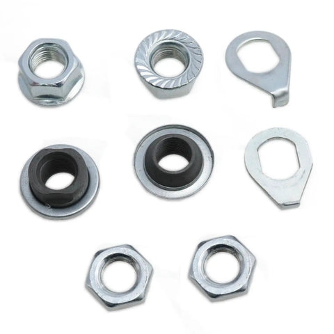 High Grade Carbon Steel Front Hub Axle For Road And City Bikes Featuring 140 Mm Length With Three Eighths Inch Diameter Painted Silver Finish built heavy duty nuts and washers for secure installation.