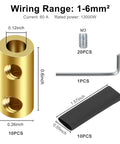10 Pack 10AWG Wire Connector Nut Kit With Brass Heat Shrink Butt Connectors, screw, wrench, and heat shrink tube; sizes shown