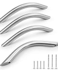 Stainless Steel Cabinet Pulls With Brushed Silver Finish, Modern Arch Handles, 3.8 Inch Hole Center, Easy DIY Install With Included Screws