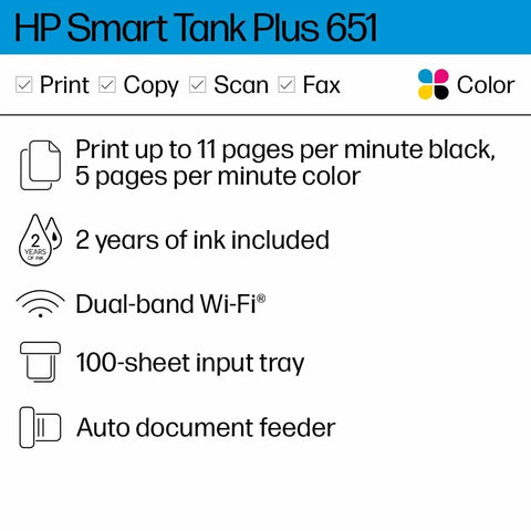 Wireless All-In-One Printer with refillable ink tanks, 2 years ink included, featuring print, copy, scan, fax options