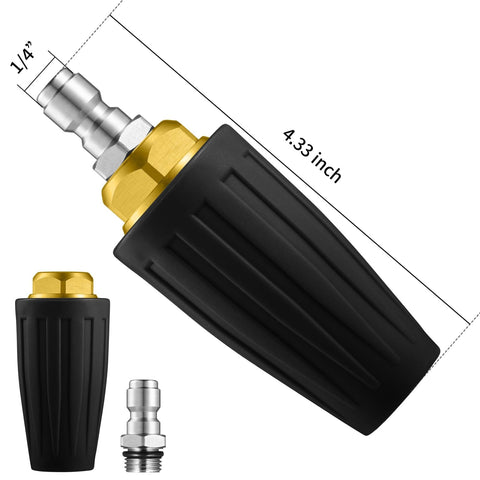 Turbo Nozzle For Pressure Washer 4000 PSI Rotating Spray Tip With One Quarter Inch Quick Connect, black and gold nozzle
