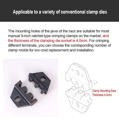 Heavy Duty Electric Terminal Crimping Tool For 0.04-6 Mm2 Wires With Foot Pedal And Led Light showing clamp dies with 4mm thickness.