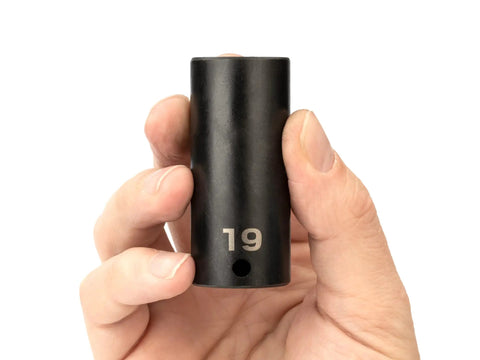 Shop Essential Six Point Deep Impact Socket Engineered For A Three Eighth Inch Drive To Firmly Lock Metric Nineteen Millimeter Fasteners.