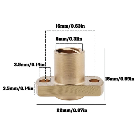 Six Pack T8 Lead Screw Trapezoidal Nuts 2mm Pitch 8mm Lead For Ender 3 CR10 CR10S 3D Printer Brass Copper Nut With High Wear Resistance and size measurements