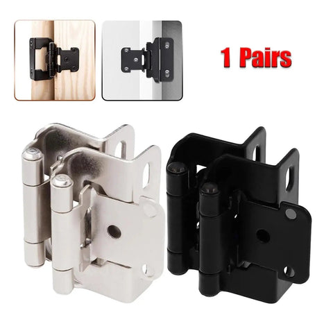 Rotating Concealed Cabinet Hinges Set Two Pack Self Closing One Half Inch Overlay Partial Wrap Around Black Finish For Kitchen Cabinets