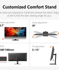 Customization options for 40 Inch 5K Ultrawide Monitor For Laptop 21:9, 100Hz IPS Display include height, swivel, VESA, and tilt adjustments.