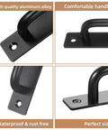 Close-up of 12 Pack Black Barn Door Handle Cabinet Pulls Aluminum Alloy 5.8 Inch Long with screws, showcasing quality and design