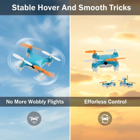 Ultra Dope Mini Drone For Beginners with easy stunt flights showing altitude hold and smooth control in blue sky setting.