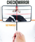 Golf Swing Correction Glasses With Indicator Rod For Putting And Full Swing Training Posture Feedback Eyewear shown in use with mirror.