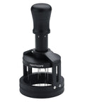 Top Shelf 58mm Espresso WDT Tool Featuring 16 Concentric Needles And Rock Solid Magnetic Base For Hella Even Puck Distribution Adjustable Depth Coffee Needle Stirrer Totally Nailing Shots Daily, black, top view.