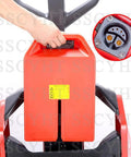 Upgrade Your PTE20N Electric Pallet Jack With This Rock Solid 48V 20AH LiFePO4 Lithium Battery Pack Featuring Compact 378X280X75mm Design And Easy Six Pin Charging Port For Max Range. Image shows user connecting six pin charger to pallet jack.