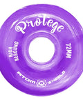Atom Protege High Rebound Inline Figure Roller Wheels in purple, 72mm size, showcasing high-rebound logo and durable polyurethane material.