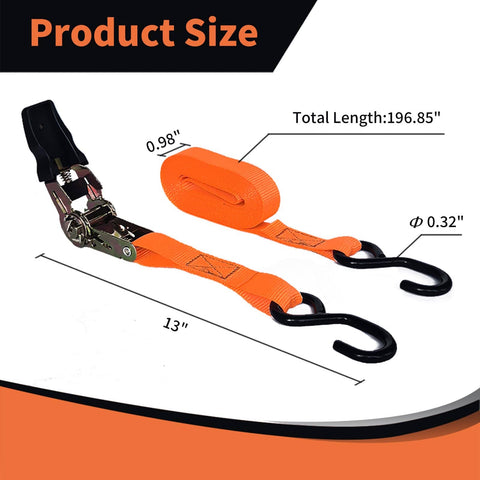 8 Pack 1 Inch Ratchet Straps 15 Feet Long Heavy Duty Tie Down Straps with dimensions and components shown in diagram.