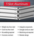 Stack of 10 Series 1 Inch By 3 Inch T Slotted Aluminum Extrusion For DIY Linear Rail And Frame Projects, with product benefits listed.