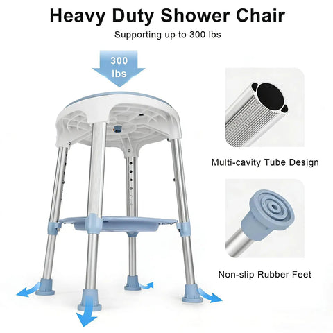 Shower Chair For Inside Shower With 360 Degree Rotation And Storage Tray No Fuss Tool Free Assembly Swivel Bath Stool