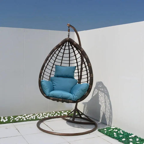 All Weather Egg Chair Cushion With Headrest Waterproof And UV Protected Thick Overstuffed Seat And Back For Indoor Outdoor Hanging Basket Swing Comfy Replacement Cushion For Patio Garden Furniture installed in outdoor setting